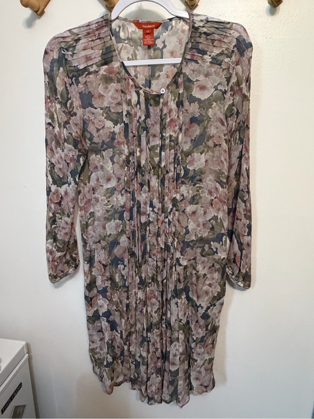 Sundance Long Sleeve Floral Silk Dress Semi Sheer Small Province Rose Boho